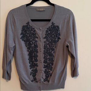 Kenar Gray Cardigan with Black Floral Embroidery